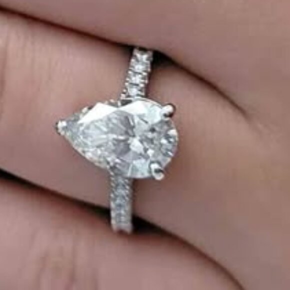 14k solid white gold lab diamond  2.07 Ct Pearl engagement Ring. - Picture 1 of 4